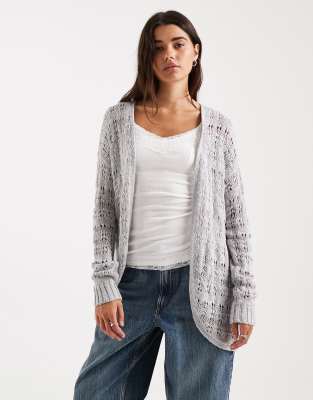 Hollister Longline Knit Cardigan In Gray