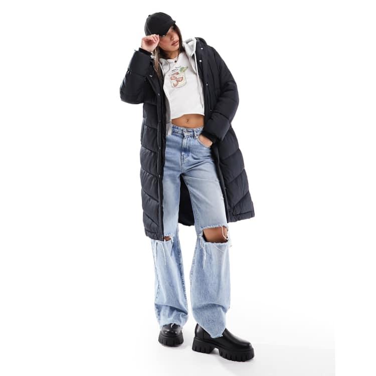 Hollister longline puffer jacket in black