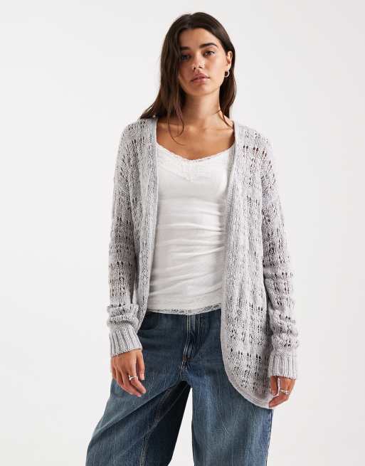Hollister – Longline-Strickjacke in Anthrazit