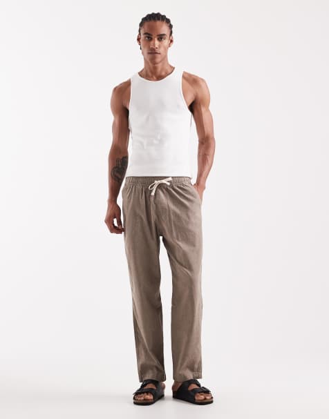 Hollister – Loose-Fit-Hose aus Baumwoll-Leinenmix in Taupe - view 1