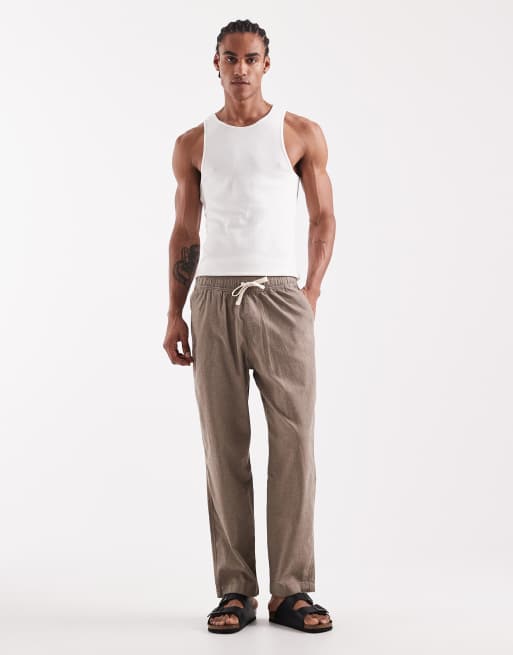 Hollister – Loose-Fit-Hose aus Baumwoll-Leinenmix in Taupe