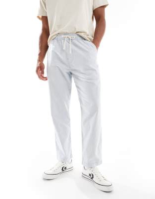 loose linen blend pull on pants in blue stripes