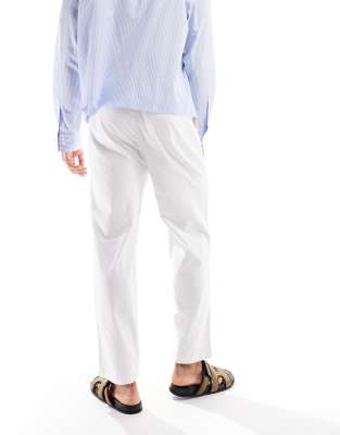 Hollister loose linen blend pull on pants in white stripe