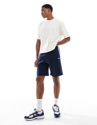 Hollister Loose Varsity Logo Short With Side Stripe In Navy