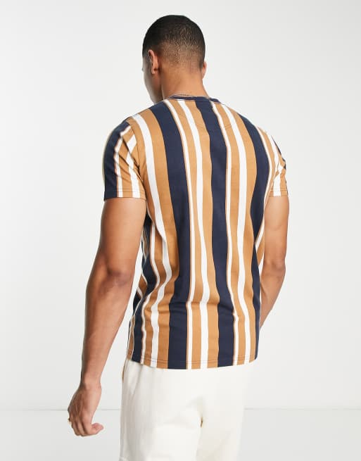 Hollister Los Angeles script stripe t-shirt in blue and brown