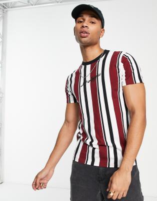 Hollister Los Angeles script stripe t-shirt in burgundy