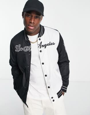 Hollister Los Angeles spliced varsity jacket in black/white