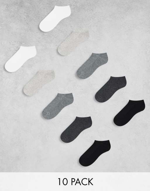 Hollister - Lot de 10 paires de socquettes pour baskets - Noir/gris/blanc