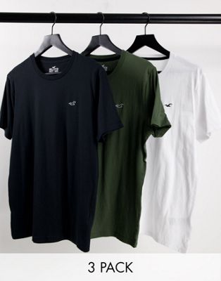  Hollister - Lot de 3   t-shirts avec logo - Blanc, vert et noir