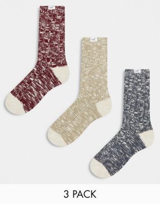 Hollister 3 pack camp cozy marl crew socks in grey/cream/red - ASOS Price Checker