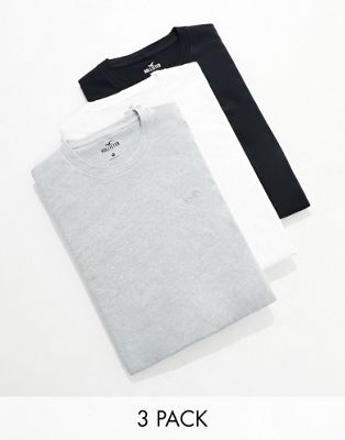 Hollister 3-pack t-shirts in white, grey and black - ASOS Price Checker