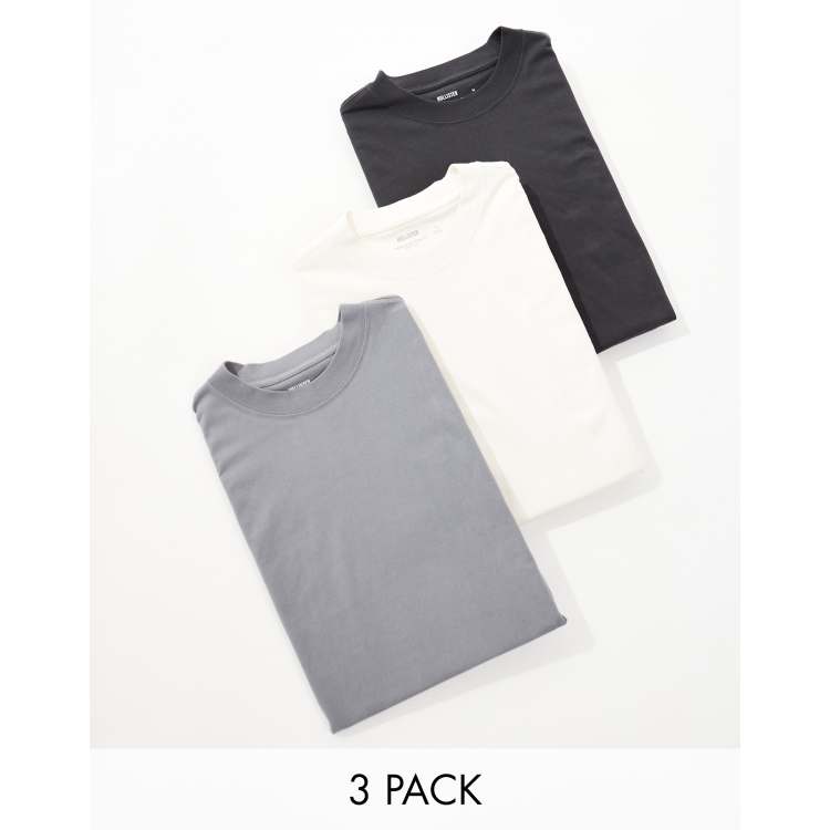 Hollister Lot de 3 t shirts coupe carree Blanc gris noir ASOS