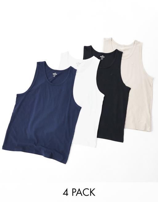Hollister - Lot de 4 débardeurs à logo emblématiques - Blanc, fauve, bleu et noir