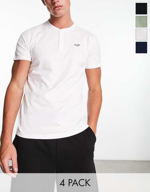 Hollister Lot de 4 t shirts logo et col boutonn Blanc vert bleu marine noir