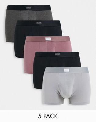 Lots Hollister - Lot de 5 boxers à taille ton sur ton à étiquette logo - Noir et gris
