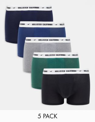 Hollister 5 pack white logo waistband trunks in multi - ASOS Price Checker