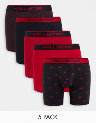 Lots Hollister - Lot de 5 boxers imprimés avec bande à logo - Noir et rouge