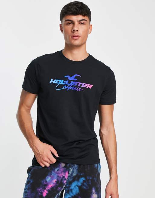 Hollister lounge set acid wash logo t shirt and acid wash shorts in blue and black