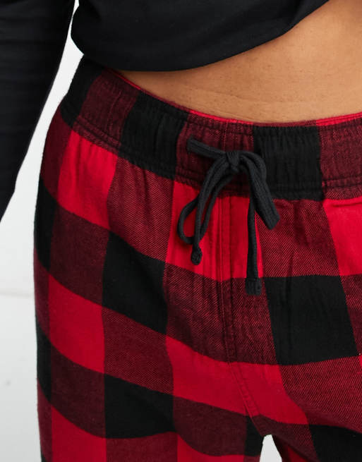 Mens Red & Black Buffalo Plaid Flannel Jogger Sleep Pants Pajama Bottoms