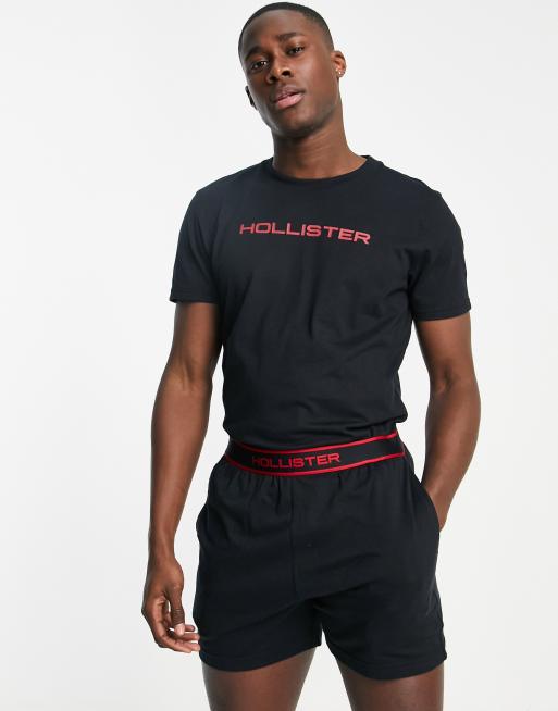 Hollister lounge set t-shirt and shorts black check with chest