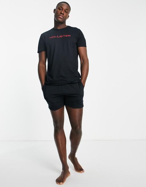 Hollister lounge set logo t shirt shorts in black ASOS