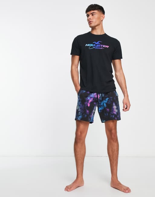 Hollister LoungeSet mit TShirt und Shorts in Blau/Schwarz mit Acid