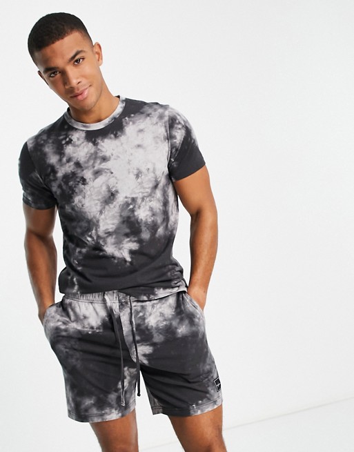 Hollister lounge set shorts and t-shirt in black tie dye