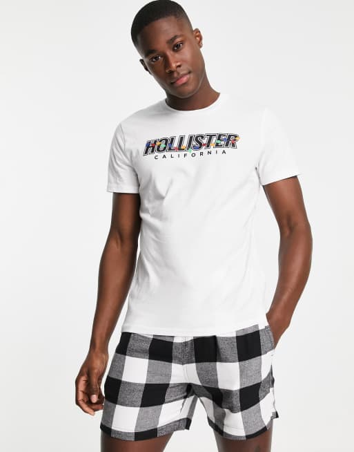 Hollister lounge set t-shirt and shorts black check with chest logo