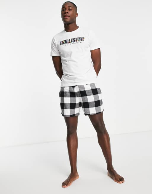 Hollister lounge set t-shirt and shorts black check with chest logo