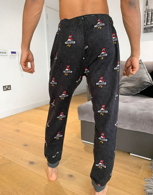 Hollister lounge sweatpants in gray with all over christmas print