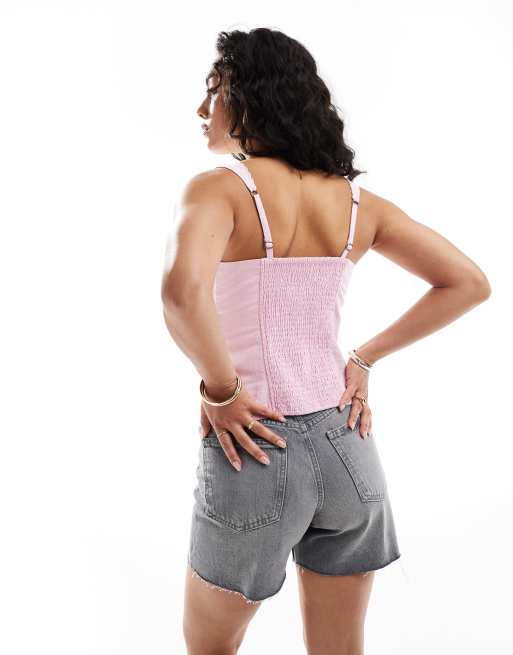 Hollister low neckline linen button through singlet in baby pink