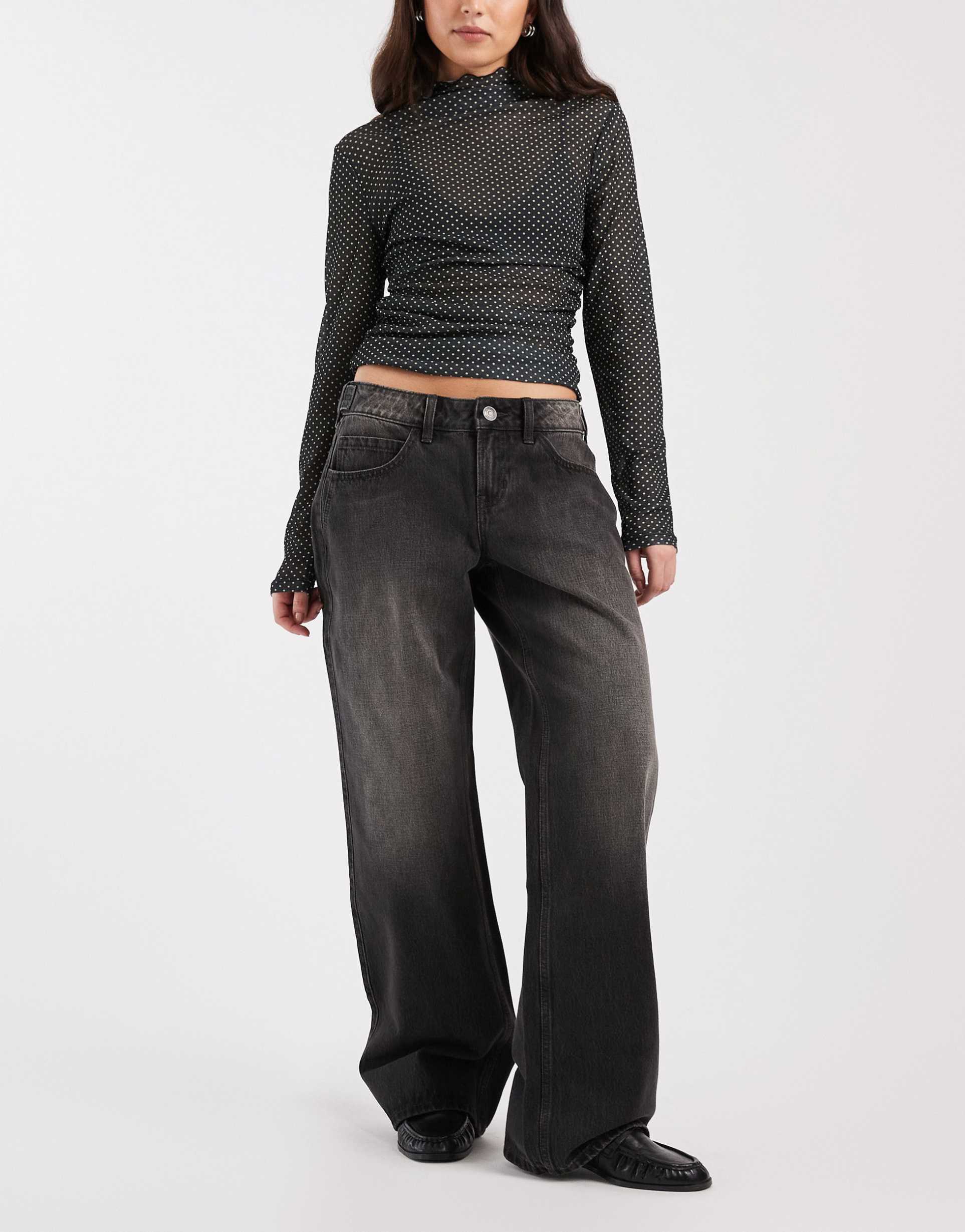 hollister low rise adjustable baggy jeans in black