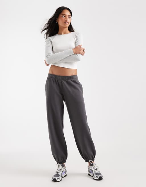 Hollister low rise baggy cuffed joggers in charcoal, 1 of 5