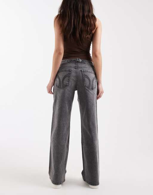 Hollister low rise baggy fit jeans with adjustable back in gray wash, 2 of 5