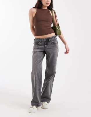 Hollister Low Rise Baggy Fit Jeans With Adjustable Back In Gray
