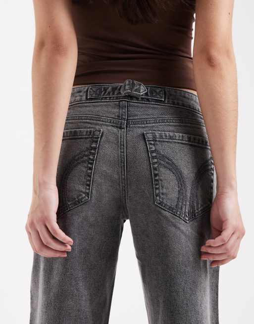 Hollister low rise baggy fit jeans with adjustable back in grey wash, 4 of 5