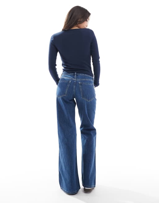 Hollister low rise baggy flare jeans in ink wash, 4 of 5