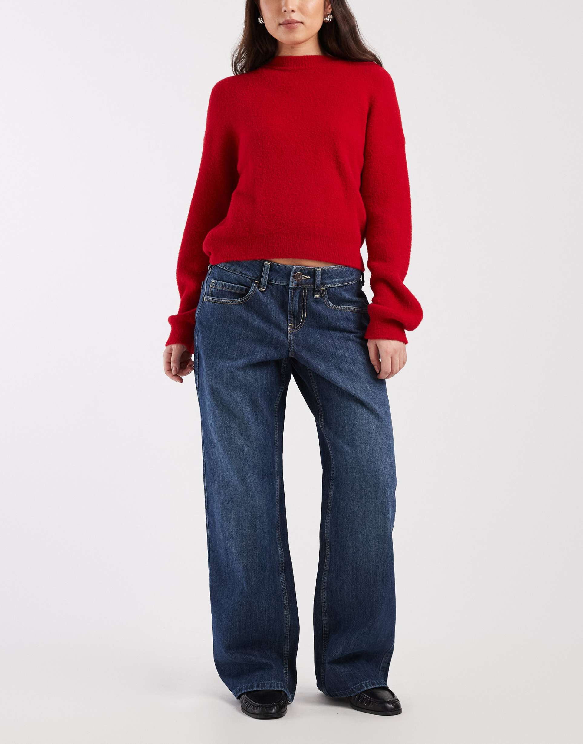 hollister low rise baggy jeans in dark blue wash