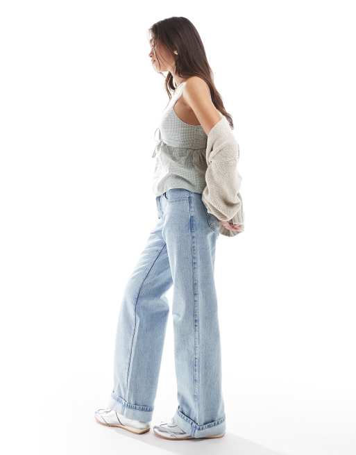 Hollister low rise baggy jeans in light distressed wash