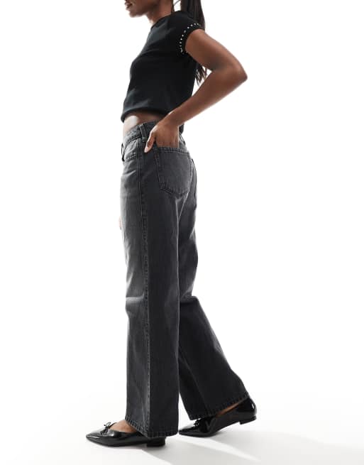 Hollister low rise baggy jeans in light washed black, 2 of 5
