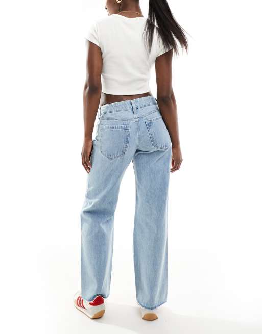 Hollister low rise baggy raw hem jeans in bleach, 3 of 5