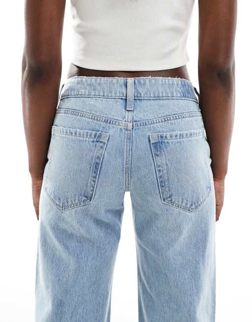 Hollister low rise baggy raw hem jeans in bleach, 4 of 5