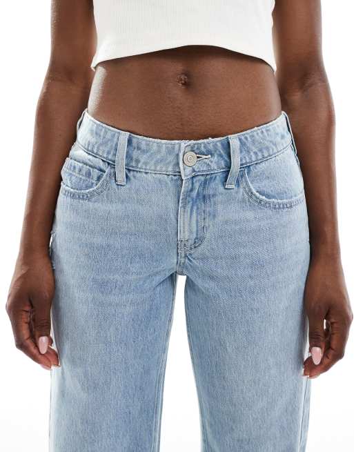 Hollister low rise baggy raw hem jeans in bleach, 5 of 5