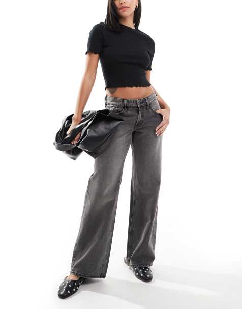Hollister low rise baggy straight leg jean in black wash - view 1