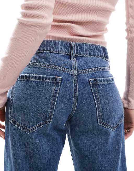 Hollister low rise baggy straight leg jean in blue wash ASOS