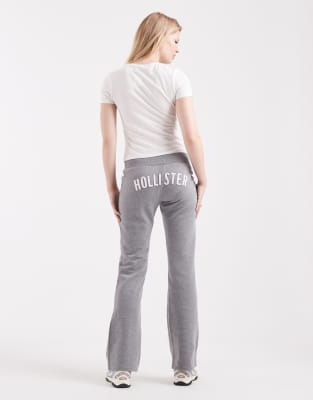 Hollister low rise bootcut back logo trackies in grey