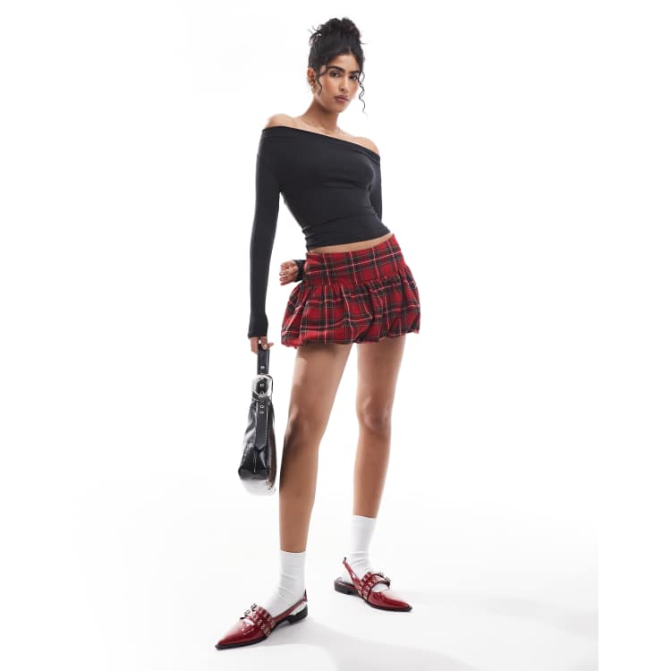 Hollister low rise bubble skirt in red tartan print ASOS