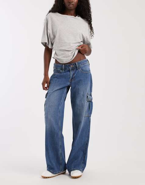 Hollister low rise cargo jean in blue wash - view 1