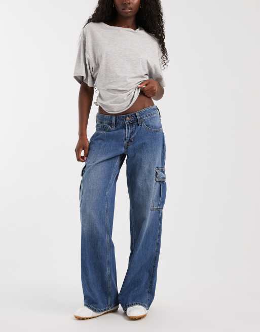 Hollister low rise cargo jean in blue wash