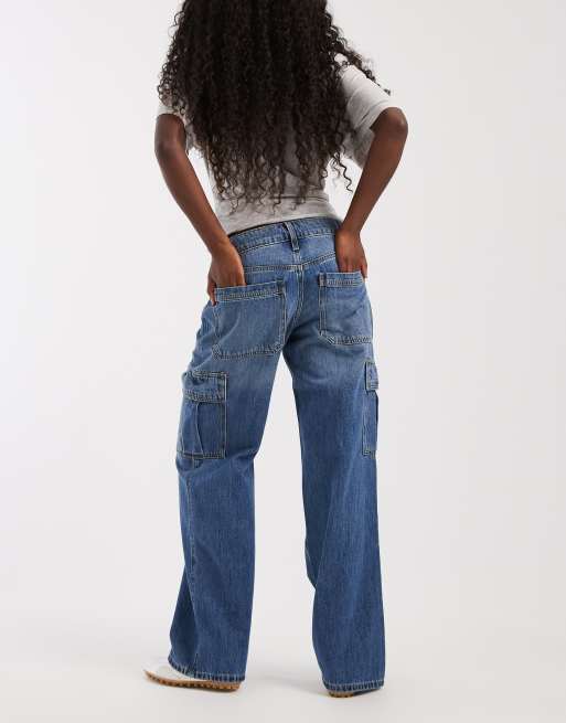 Hollister low rise cargo jeans in blue wash, 3 of 5